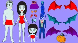 Paper Dolls Vampire mother & daughter family Dress Up - Costumes Handmade Quiet Book papercrafts