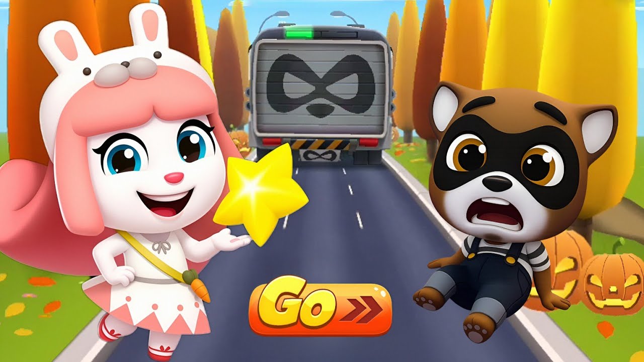 Talking Tom Gold Run Halloween - Bunny Beauty Angela vs Raccoon Boss Fight | Funny Race Competition