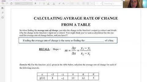 Average Rate of Change Table