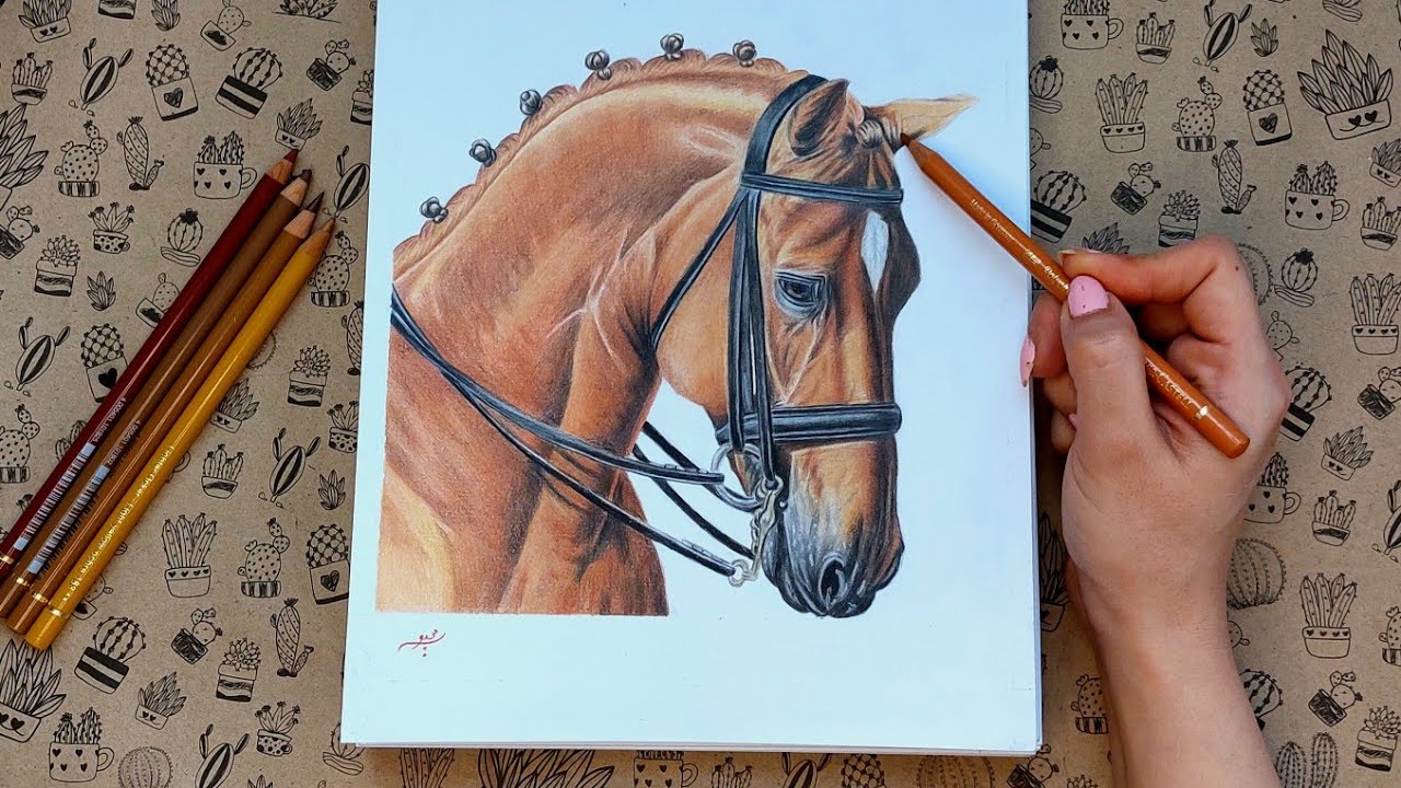how to draw a horse . painting brown horse with colored pencil - YouTube