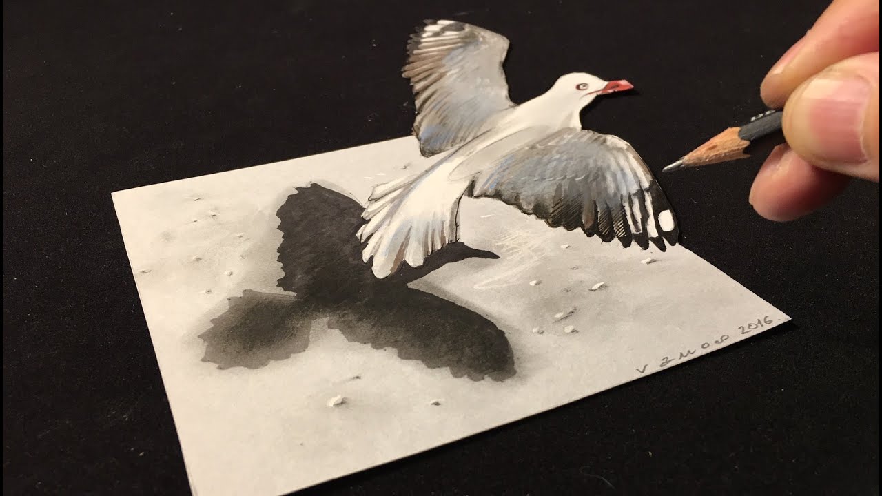 Drawing a 3D Flying Bird - How to Draw Bird - Trick Art on Paper