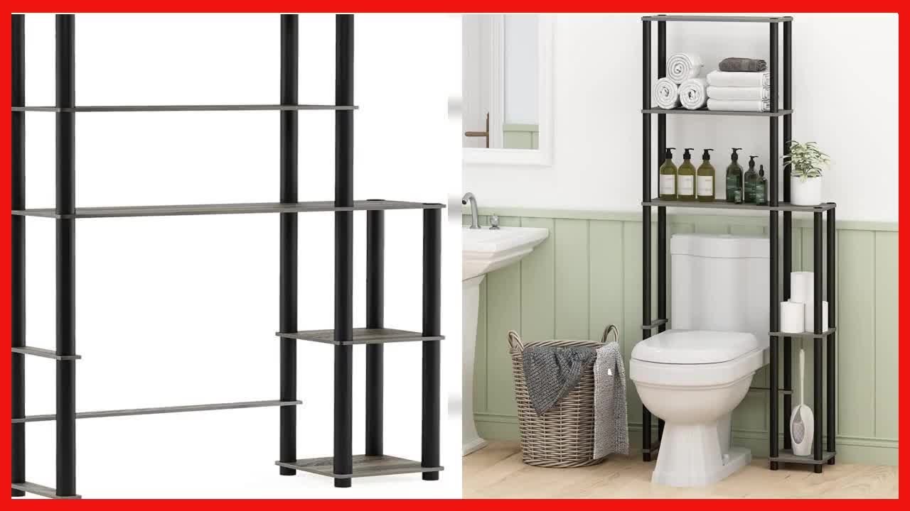 Furinno Turn N Tube with 5 Shelves Toilet Space Saver, French Oak GreyBlack