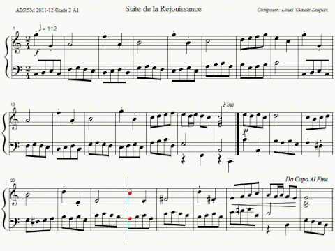 ABRSM Piano 2011-2012 Grade 2 A:1 A1 Daquin Continuation Of Rejoicing Sheet Music