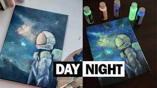 DIY Glow in the DARK Acrylic Painting | Space painting #glowingart