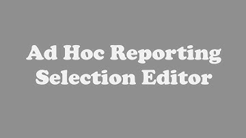 Ad Hoc Reporting - Selection Editor
