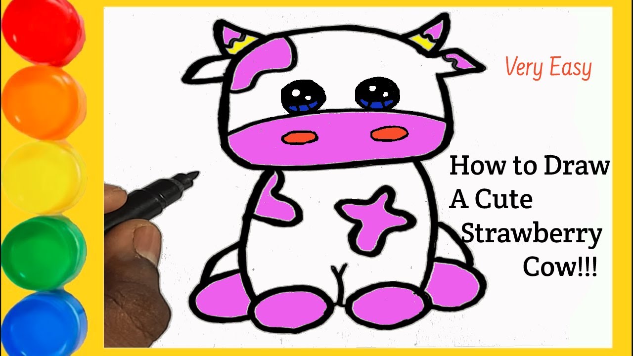 How to Draw Cute Strawberry Cow! 🐮 