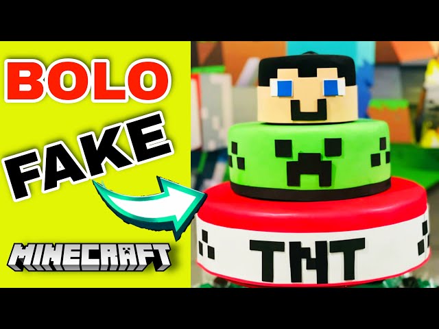 Bolo Fake Falso Para Festa No Tema Minecraft 10 em Promoção na