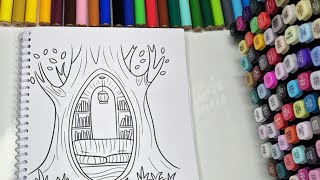 ASMR Color with Me | Cozy Treehouse Coloring Book | Cute Calm & Soft Forest Vibes screenshot 2