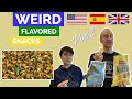 Part 2: American Father and Son Try WEIRD Flavored Snacks! US UK Spain 먹방 4K