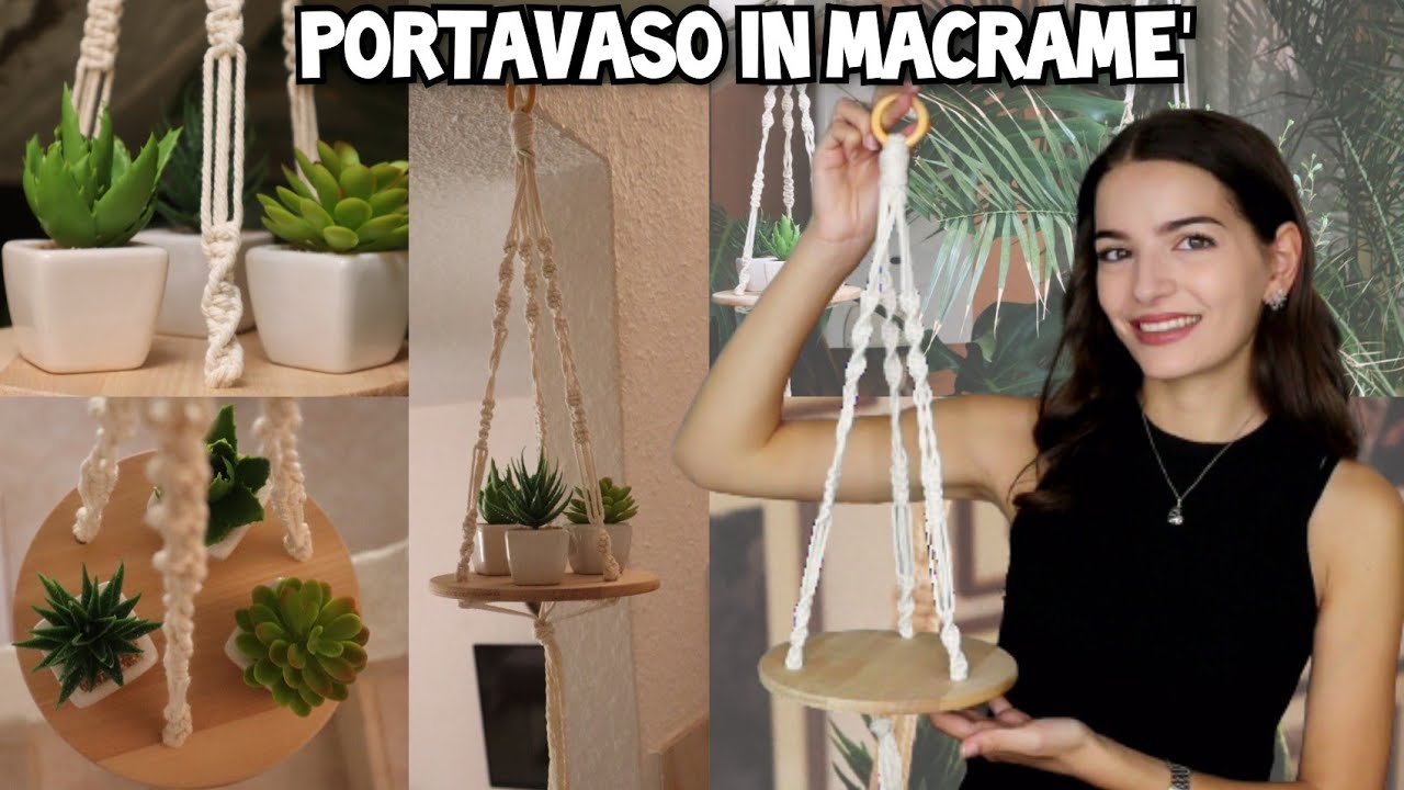 Portavaso da appendere in macramè bohémien - Cestino appeso in corda di