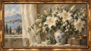 White Lilies by the Window | Vintage Oil Painting | Framed TV Art Screensaver 4K screenshot 4