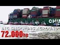 16 TUGS REFLOATING the 366m CSCL Jupiter after grounding 14Knots on a SANDBANK! 155.000 TON gross