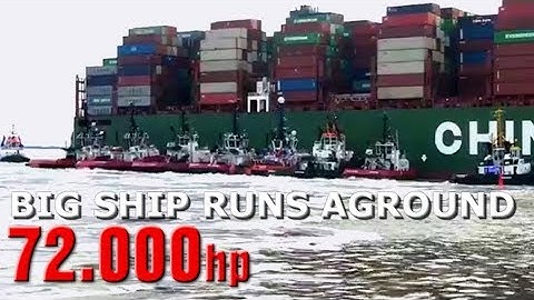16 TUGS REFLOATING the 366m CSCL Jupiter after grounding 14Knots on a SANDBANK! 155.000 TON gross