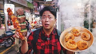 Уличная еда на корейском рынке! Пельмени с кимчи, Шашлык. Рынок Тонгин
