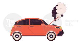 Damaged car with smoke rising from under hood line cartoon animation