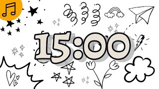 15-Minute Classroom Countdown Timer | Doodles ✎✎✎ | Relaxing Jazz Songs 🎶