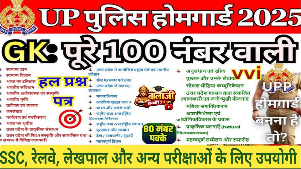 UP Home Guard भर्ती 2026 🔥 l प्रैक्टिस सेट l Home Guard GK GS Question 2026 l Previous Year Question
