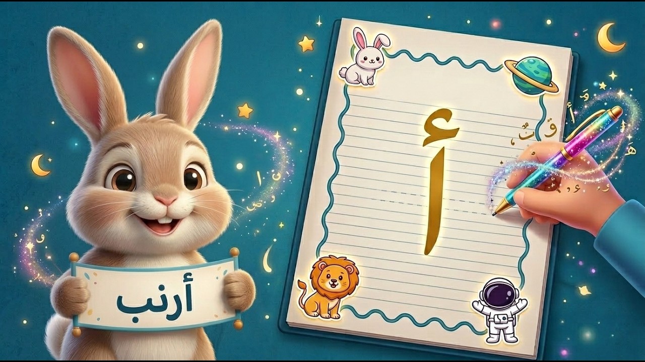 تعليم كتابة الحروف العربية بطريقة سهلة مع حيوانات للأطفال Arabic letters writing