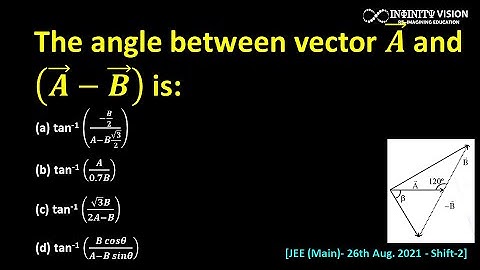 The angle between vector 𝑨 ⃗ and (𝑨 ⃗−𝑩 ⃗ ) is: Vector Algebra