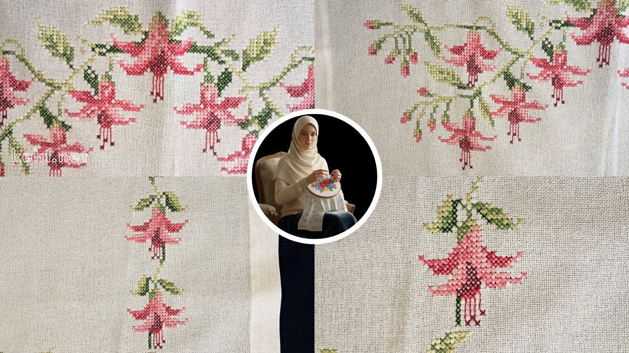 Küpeli Çiçeği El Nakışı Perde | Keten Üzerine Kanaviçe Modelleri