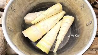 A surprise gift from a kind lady. Making stuffed bamboo shoots. Ly Vy Ca
