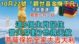 千年壹遇！10月22號，農歷九月二日，「觀世音金身下凡」，這5個生肖記住，當天穿對3色得天赦，菩薩保妳全家大吉大利，壹年內必賺300萬大款！#佛學 #佛淨 #佛陀 #佛法 #佛教 #修行