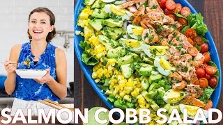 Healthy Cobb Seafood Salmon Salad with Easy Salad Dressing