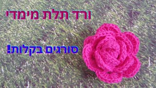 ורד מהמם!!! | איך לסרוג ורד | ורד תלת מימדי במסרגה אחת | איך סורגים פרח | הוראות סריגה בעברית חינם