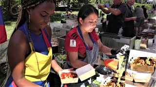 World Street Food in Warsaw, Poland. Langos, Crepes, Tacos, Arepas, Noodles. Mokotow Market