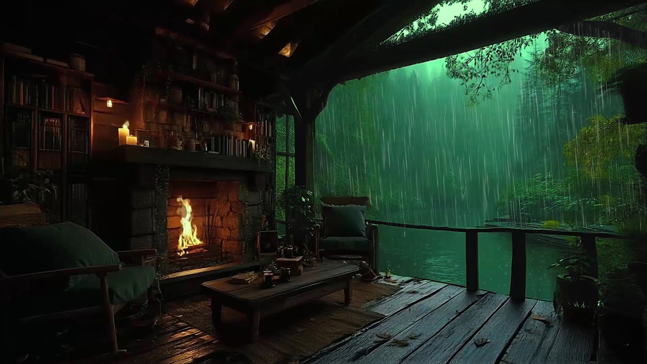 Enhance Your Sleep With Rain & Fire Place In Cozy Wooden Cabin 🛖  Discover Peaceful Sleep with Rain