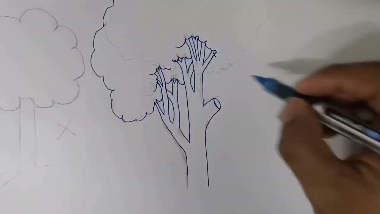 How to draw a tree in simple way || Drawing for beginners || Drawing ...