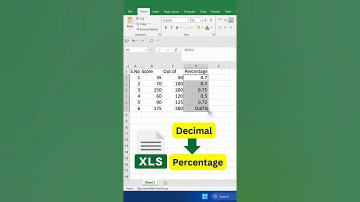 Decimal to percentage conversion in Excel | Excel Tips #msexcel #excel #decimaltofraction #shorts