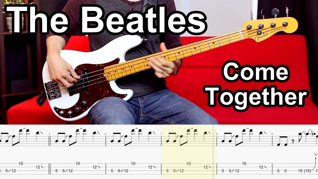 The Beatles - Come Together // BASS COVER + Play-Along Tabs Chords