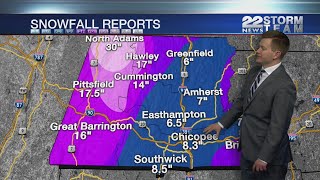Snowfall totals around western Massachusetts
