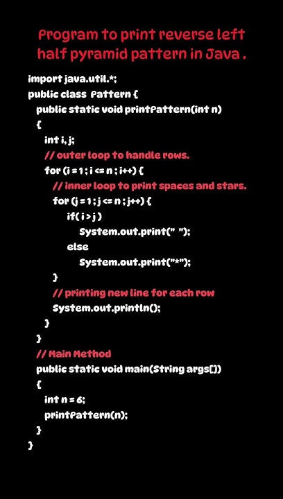 Program to print reverse left half pyramid pattern in java. - YouTube