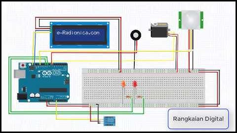 Arduino - menampilkan suhu dan lembab (DHT 11) di LCD + servo + sensor pir + buzzer