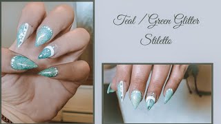 How To | Teal / Green Stiletto Acrylic Nails