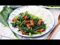 Crispy Pork w/ Greens Stir Fry: Nqaj Npuas Kib Nrug Zaub Ntsuab