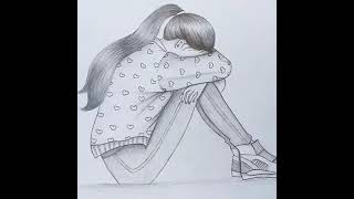 How ❤️to draw 😒 a sad 💔for girl 💞degineers || alone girl pencil ✍️sticker screenshot 3