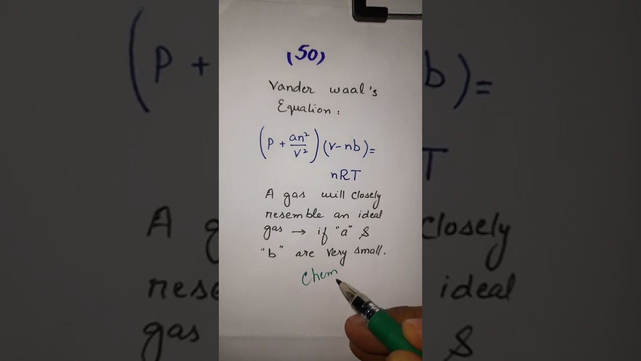 #50 Define vander waal's Equation | Chemistry Exam Review 