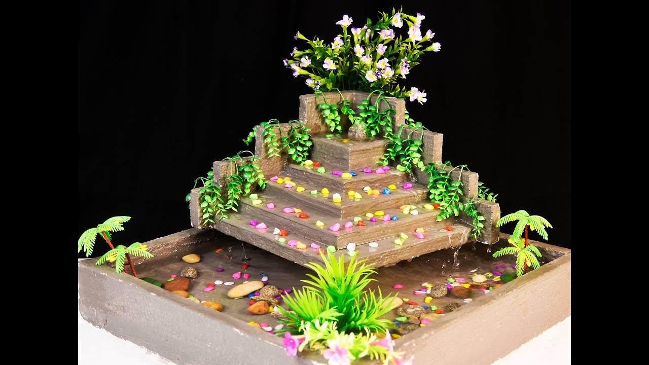 How to make amazing beautiful Cement waterfall fountain at home