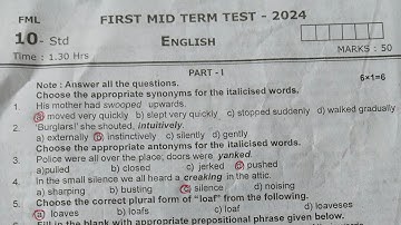 10th English||First mid term exam 2024||Question paper and answer key