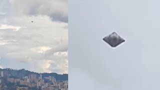 Metallic Diamond-Shaped UFO Witnessed By Several People Hovering over Medellín, Colombia