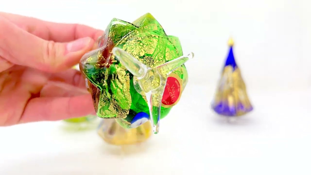 Murano Blown Glass Millefiori Christmas Tree, Handmade, 24k Gold