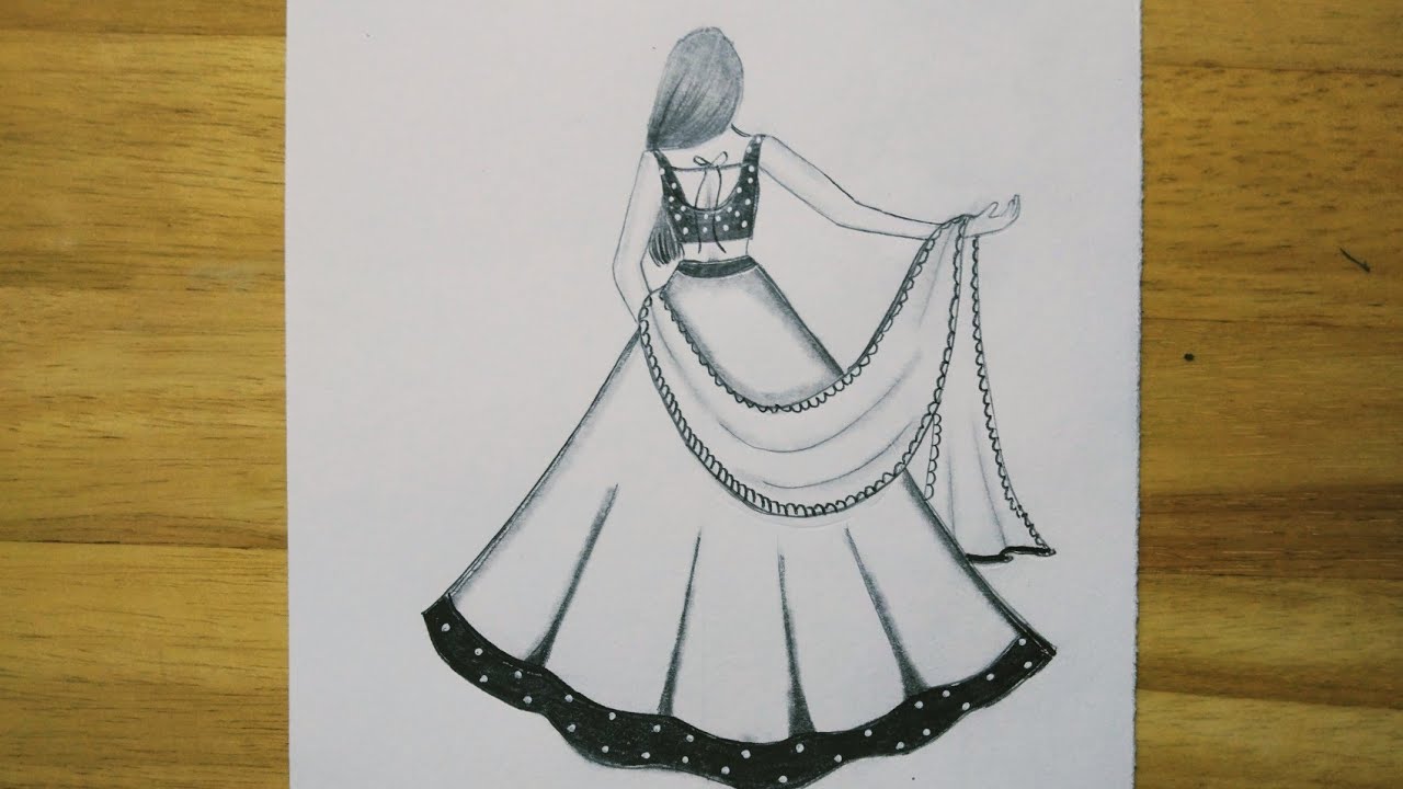 رسومات بنات//رسم بنت من الخلف تلبس ملابس هنديه للمبتدئين//رسم للمبتدئين بالقلم الرصاص خطوه بخطوه