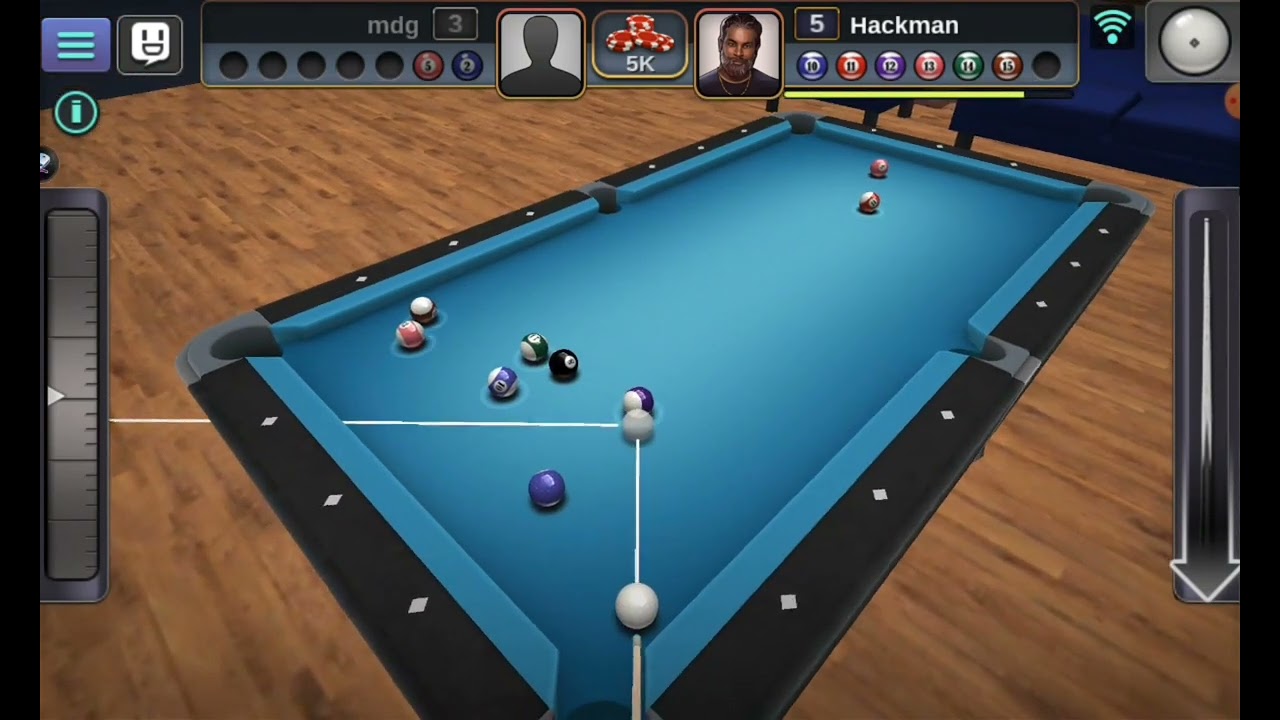 jogando sinuca  3D pool ball com mod mira racker