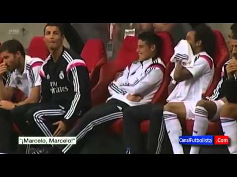 Cristiano Ronaldo joking around James Rodriguez and Marcelo