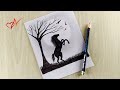 Sunset Scenery Drawing With Pencil Horse Raising Front Legs Pencil Sketch Step By Step 