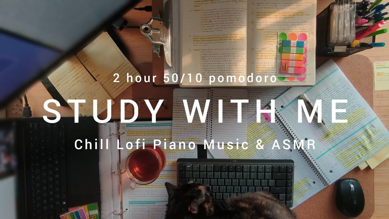 2 HOUR STUDY WITH ME 📖 ️ calm lofi music 😸 study ASMR ambience ...