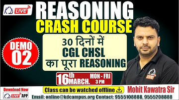 Reasoning Crash Course Complete Reasoning of CGL CHSL in 30 days | Demo 02 | By Mohit Sir